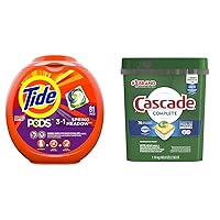 Tide PODS 3 in 1 HE Turbo Laundry Detergent Pacs, Spring Meadow Scent, 81 ct & Cascade Complete Dishwasher Pods, Actionpacs Dishwasher Detergent, Lemon Scent, 78 ct