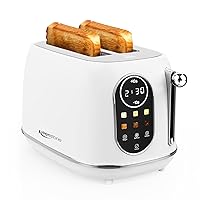 Keenstone Toaster Touch Control, Retro Toaster with Touchscreen, Stainless Steel 2 Slice Toaster Extra Wide Slot Features Bagel, Reheat, Defrost, Cancel, 6 Shade Settings&Removable Crumb Tray
