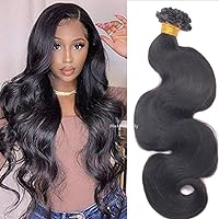 Long Body Wave Pre Bonded Flat Tip Human Hair Extension Brazilian Remy Hair Keratin Fusion Flat Tipped Glue Hairpiede 100grams 100Pieces (16inch 100pieces, 1(Jet Black))