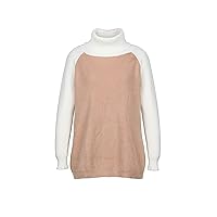 Womens Turtleneck Long Sleeve Knit Sweater Casual Loose Cozy Pullover Blouse Two-Color Stitching Sleeve Jumper Tops