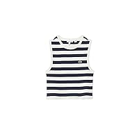 Lacoste Boys' Sleeveless Crew Neck Ribbed Striped Cropped Tank Top (Big Kid)