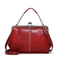 Segater® Women Retro Hollow Oil Wax PU Leather Handbag Kiss Lock Crossbody Purse Vintage Messenger Bag Tote