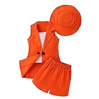 Milumia Girl's 4 Piece Outfits Solid Cami Button Front Vest Blazer Shorts with Hat