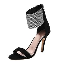 Women's Strappy Sparking Crystal Rhinestones Open Toe High Heels Sandals Ankle Strap with Back Zipper Diamond Piece Dressy Stilettos Heeled Party Prom Pumps Wedding Bridal Dress Shoes