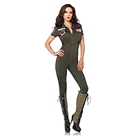 Leg Avenue Top Gun Flight Suit with Interchangeable Name Badges – Sexy Maverick Pilot Halloween Costume for Women