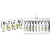 EBL Rechargeable AA Batteries 2800mAh 16 Pack and 8-Bay AA AAA Individual Rechargeable Battery Charger