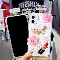 for iPhone 11 6.1 inch Bling Glitter Case, Women 3D Luxury Sparkle Diamond Rhinestone, Shiny Perfume Bottle Style Handmade Clear Cover Case for iPhone 11 6.1 with Lanyard (Pink Bear)