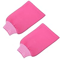 2 PACK Exfoliating Body Scrub Bath Towel Mitt | Large Shower Gloves Mitten | Remove Dead Skin | Double Sided Available | Men Women | Rose Red