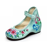 Girl's Embroidery Flat Ballet Shoes Kid's Cute Mary-Jane Dance Shoe Flat Sandal Shoe Green