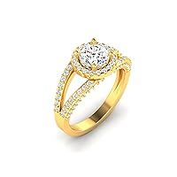 GEMHUB Bridal Wedding Ring Lab Created G VS1 Diamond Round Cut Halo Style 1. Carat 14k Yellow Gold Size 5 6 7 9
