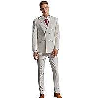 UMISS Men's Stripe Double Breasted 2-Piece Suit Jacket Tux Pants