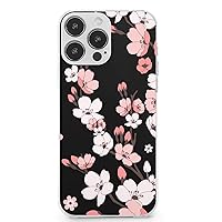 iPhone 13 Plant Cherry Blossom Black Background Mobile Phone Case Protective Case Case for iPhone 13 Series, Shockproof Protective Phone Case Slim Thin Fit Cover Compatible with iPhone, iPhone13 Pro M