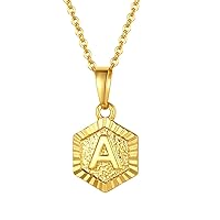 FindChic Dainty Tiny Heart/Hexagon Shaped Initial Necklace with Alphabet Letter A to Z Charms, Stainless Steel/18K Gold Plated Personalized Custom Name Necklaces for Girls & Women