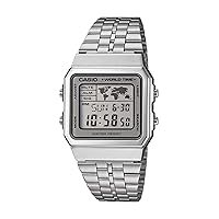 Casio - A500WA-7D - Vintage - Unisex Watch - Digital Quartz - LCD Dial - Grey Steel Strap, LCD/Grey, Bracelet, LCD/Grey, Bracelet