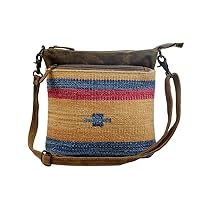 Myra Bag female Yellow And Blue Stripes Cross-Body Bag Upcycled Cotton & Leather S-3070