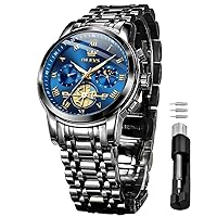 OLEVS Men's Watches Stainless Steel Bracelet Quartz Watch Men with Roman Numerals Moon Phase Waterproof Luminous Classic Elegant Watch Gift Sale Brands