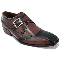 Handmade Men's Single Monk Strap Shoes in Brown Leather