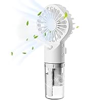 Handheld Fan Rechargeable, 6.5inch Small Portable Fan with Clear Water Tank, Handheld Fan with Water Mist, Personal Cooling Fans, Small Mister Fan for Outdoor Travel(White)