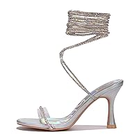 Cape Robbin Lurex Lace-up Prom Heels Mid Stiletto Strapper Heels For Women - Fashion Heels Stylish With Rhinestone-embellished Lace Up Heels Lace Up Sandal Shoes
