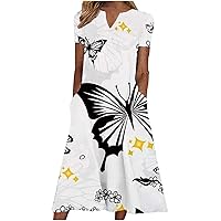 ZunFeo Womens Summer Casual Maxi Dress Floral Print Cut V Neck Flowy Boho Dress Loose Fit Beach Sun Dress Resort Wear