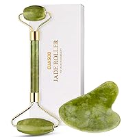 Jade Roller for Face, Jade Roller and Gua Sha Set, EUASOO 100% Real Natural Beauty Jade Facial Roller Massage Tool for Face Eyes Neck Body – Anti Aging Beauty Treatment