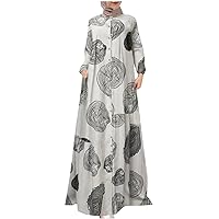 Women's Muslim Abaya Dress Ethnic Style Kaftan Abayas Muslim Long Sleeve Self Tie Flowy Maxi Dress 4XL Satin Arab Maxi Dress