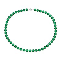 Bling Jewelry Simple 7MM Ball Bead Dyed Green Agate Simulated Jade Long Strand Necklace For Women .925 Sterling Silver 20 Inch