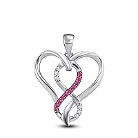 14K White Gold Over 925 Sterling Silver Round Cut Pink Sapphire and Cubic Zirconia Infinity Heart Pendant