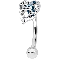 Body Candy 16G Steel Eyebrow Jewelry Cartilage Tragus Daith Conch Rook Blue Dolphin Heart Eyebrow Ring 5/16”