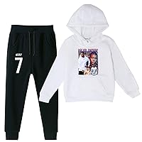 Classic Mbappe Graphic Hoodie with Soft Pants Winter Warm Clothing Outfits-Comfy Pullover Hooded Tops Set for Kids