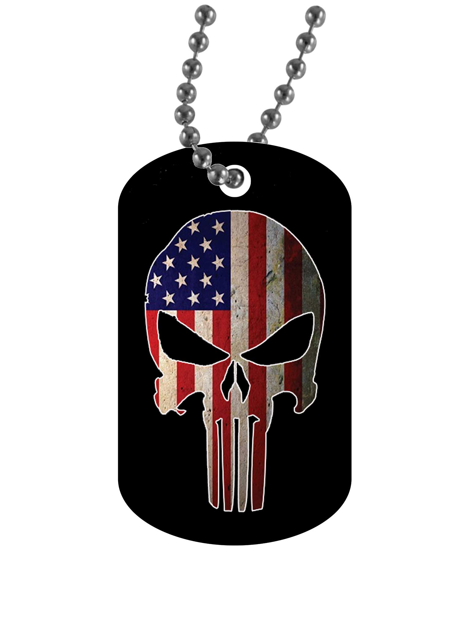 Rogue River Tactical USA American Flag Skull Dog Tag Pendant Jewelry Necklace Military Gift Veteran