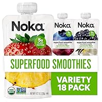 Noka Superfood Fruit Smoothie Pouches, Healthy Snacks Variety Pack, Includes Strawberry Pineapple, Blueberry Beet, Blackberry Vanilla, 6 Count Each Flavor