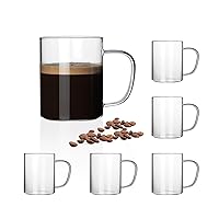 HORLIMER 15 oz Glass Coffee Mugs Set of 6, Clear Coffee Cup with Handle for Tea Cappuccino Latte Milk Juice Hot and Cold Beverages