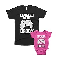 Threadrock Leveled Up to Daddy & Player 2 | Dad and Baby Son Daughter Matching Shirts Set