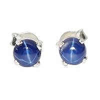 GEMHUB 1.71 Gram 6 Rays Star Blue Sapphire Round Cut Stud Earrings In 925 Sterling Silver Earrings Jewelry For Women Party wear, Daily Wear
