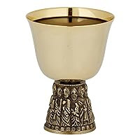 Last Supper Common Cup, Brass and 24kt Gold Plated Footed Cup, Ideal for Communion Services and Religious Gatherings, 4 Inch Diameter