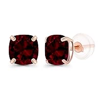 Solid 925 Sterling Silver Gold Plated 6mm Cushion Cut Genuine Birthstone Stud Earrings For Women | Natural or Created Hypoallergenic Gemstone Stud Earrings