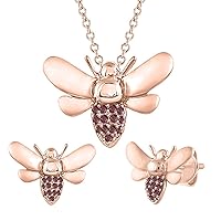 Wonderful Honey Bee Shaped Round Cut White Diamond 14k Gold Over .925 Sterling Silver Pendant Necklace Stud Earrings Set For Girl's & Women's