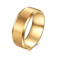 Tornito Stainless Steel Brushed Ring Wedding Band Matte Finish Beveled Polished Edge Comfort Fit for Men Women 8MM