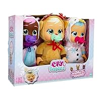 Cry Babies Tiny Cuddles Holly Jolly Edition 3pk 9-inch Baby Dolls. Ages 18+ Months with Pacifiers. They All cry Real tears When You Press Their Heads
