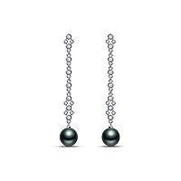 9 mm Tahitian Cultured Pearl and 0.264 carat total weight diamond accent Earring in 14KT White Gold