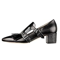 Women Fringe Loafer Pumps Chunky Heel Square Toe Loafers Buckle Strap Crocodile Pattern 2 inch Block Heel Slip On Dress Shoes Tassels Animal Print Sexy Fashion Retro Party 4-11 M US