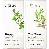 Peppermint Oil for Diffuser & Tea Tree Oil for Skin Set - 100% Natural Aromatherapy Grade Essential Oils Set - 2x0.34 fl oz - Gya Labs