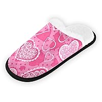 Pink Hearts Fuzzy House Slippers for Women Men House Shoes Comfort Travel Slippers with Soft Lining Non-slip Sole for Hotel Indoor Outdoor