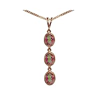 Beautiful Jewellery Company BJC® 9ct Rose Gold Natural Mystic Topaz Triple Drop Oval Gemstone Pendant 4.50ct & 9ct Rose Gold Curb Necklace Chain