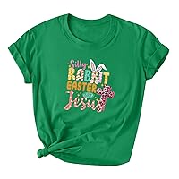 Women Easter Shirts Cute Letter Jesus Printed Graphic Tee Casual Christian Summer Short Sleeve Easter Tops