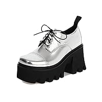 Women's Patent Leather Lug Sole Chunky Heel Oxford Shoes Vintage Fashion Square Toe Platform Lace Up Goth Shoes Work Business Casual Platform Oxfords