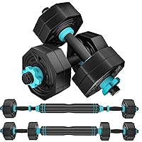 Adjustable Dumbbells Weights Set 20/22/44Lb,ARUNDO 3 in 1 Free Weights Barbells with Connector,Non-Rolling Octagon Shape Multifunction Fitness Dumbbells Pair for Home Gym Workout Exercise Training