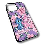 Hibiscus Pink Stitch Angel Lilo iPhone SE 6 7s 7 8 plus X XS max XR 13 pro 12 mini Black Clear White Y2K Kawaii Cute Japanese Art Hoe Culture Harajuku Aesthetic Retro KPOP Personalised Name