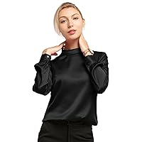LilySilk Pure Silk Blouse for Women Long Sleeves Stand Collar with Back Button Closure Stretchable Breathable Relaxed